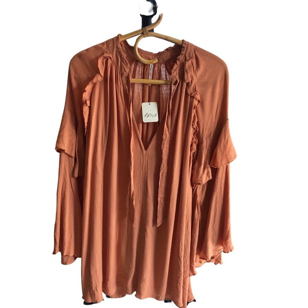 Free people Cattleya Ruffle V neck Tunic NWT  size small clay color NWT